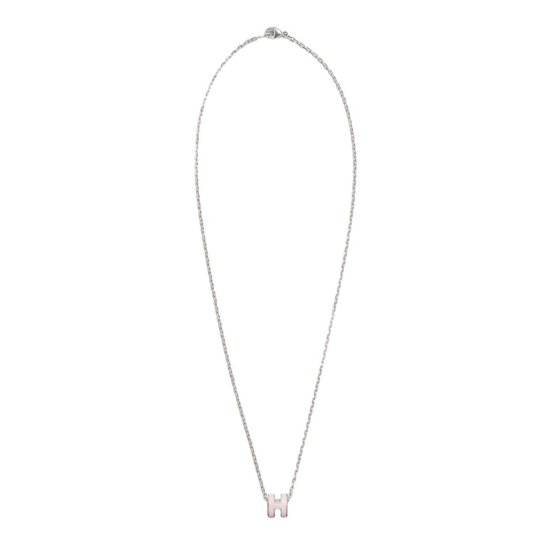 Hermes Mini Pop H Pendant Palladium-tone Rose Dragee