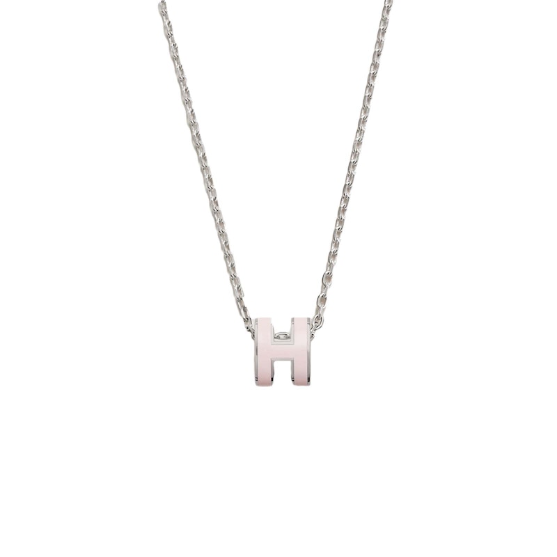 Hermes Mini Pop H Pendant Palladium-tone Rose Dragee