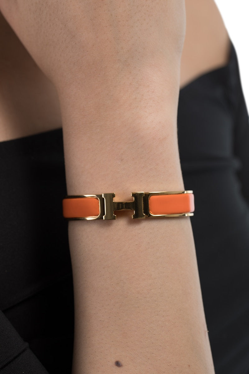 Hermes Bracelet Narrow Clic Clac H Enamel PM Gold-tone Orange