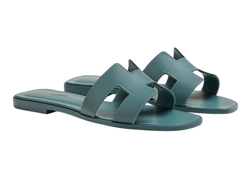 Hermes Oran Sandal Bleu Pinede Box Calfskin Leather
