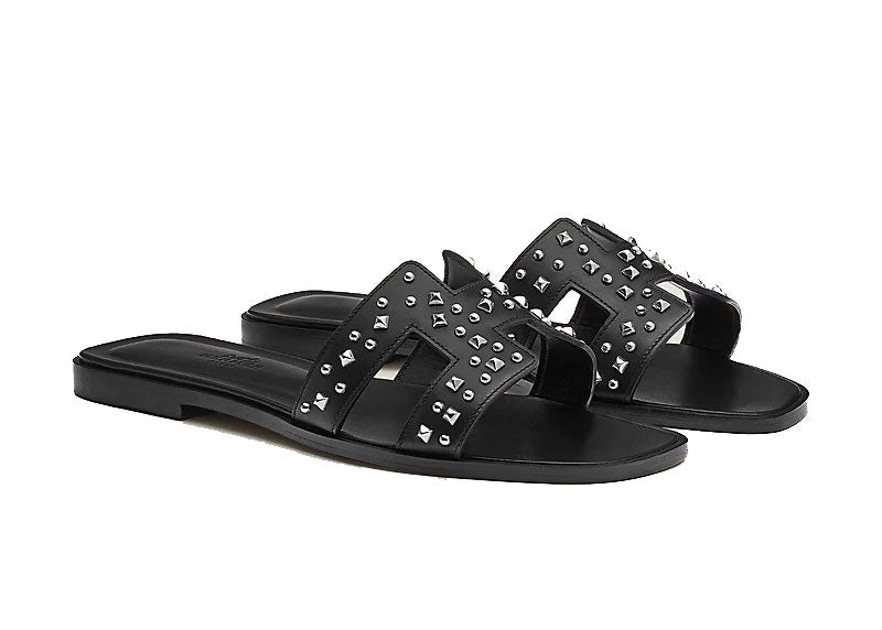 Hermes Oran Sandal Noir Stud Calfskin