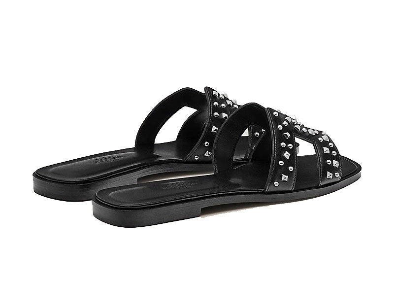 Hermes Oran Sandal Noir Stud Calfskin