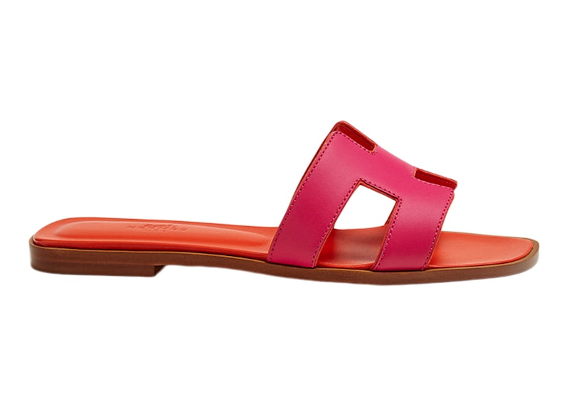 Hermes Oran Sandal Rose Flash Orange Calfskin Leather