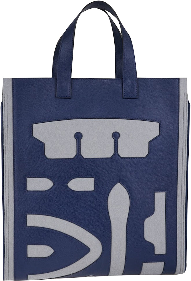 Hermes Petit H Tote Epsom Wool Skeleton Blue Obscur/Grey