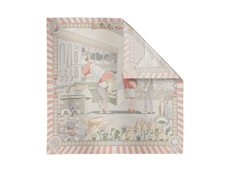 Hermes Pony Pit Stop Double Face Scarf Rose Poudre/Gris/Blanc