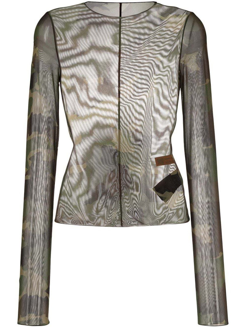 Heron Preston Camo Mesh LS Top Camo Green