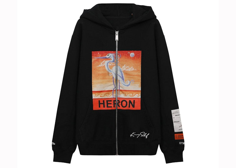 Heron Preston Crane Print Zip Up Sweatshirt Black
