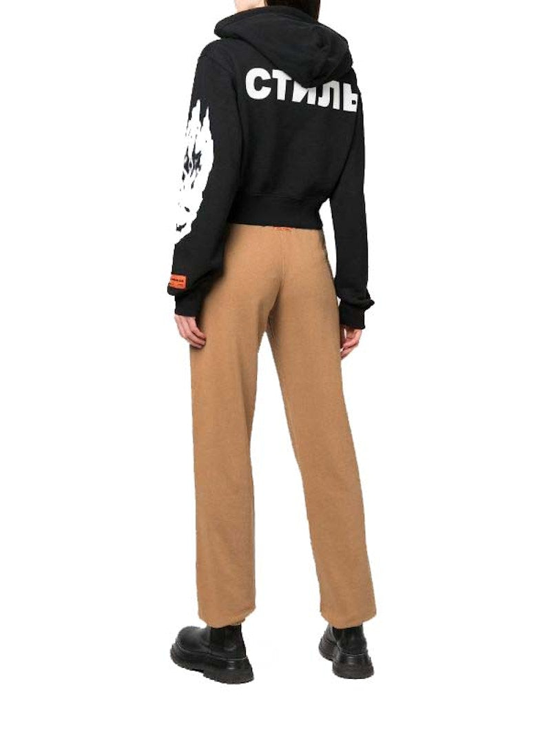 Heron Preston Flaming Skull Crop Hoodie Black/White