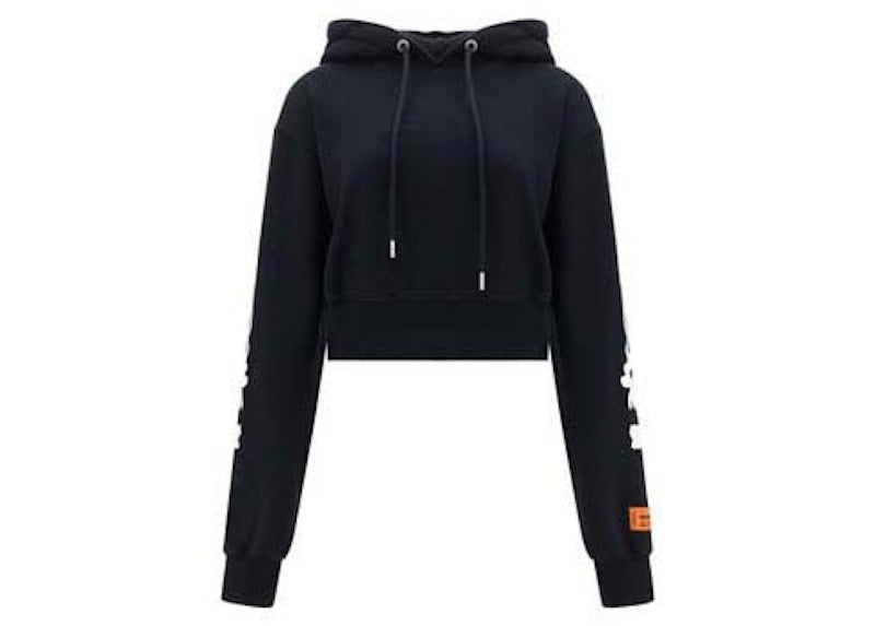 Heron Preston Flaming Skull Crop Hoodie Black/White