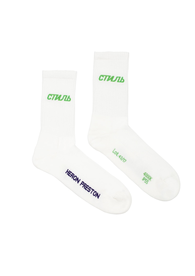 Heron Preston x Mr. Porter CTNMB Logo Socks (SS19) White/Green