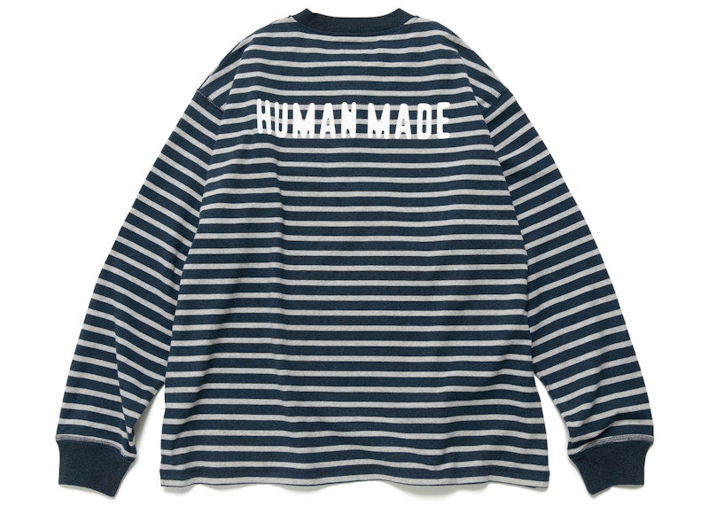 Human Made Striped Henley Neck L/S T-Shirt Navy