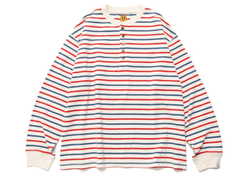 Human Made Striped Henley Neck L/S T-Shirt White