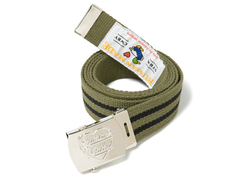 Human Made Striped Web Belt Olive Drab