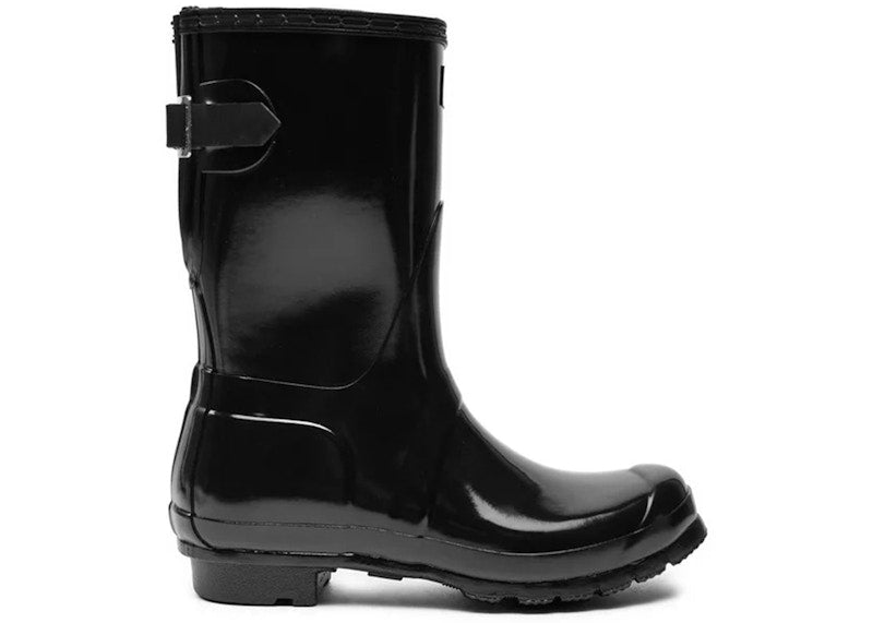 Hunter Original Short Back Adjustable Gloss Rain Boots Black (Women's)