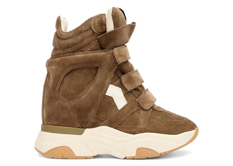 Isabel Marant Balskee High-Top Wedge Sneakers Khaki Ecru Suede Calfskin Leather (Women's)