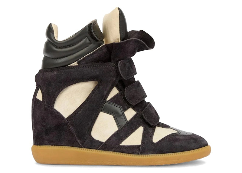 Isabel Marant Bekett Suede Calfskin Leather Wedge Sneakers Faded Black Chalk (Women's)