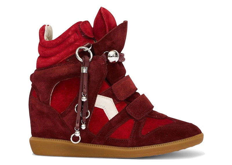 Isabel Marant Bekett Suede Leather Wedge Sneakers Scarlet Red Chalk (Women's)