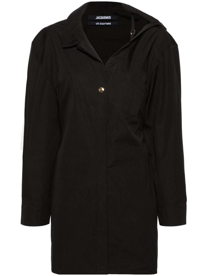 Jacquemus Asymmetric-Neck Shirt Mini Dress Black
