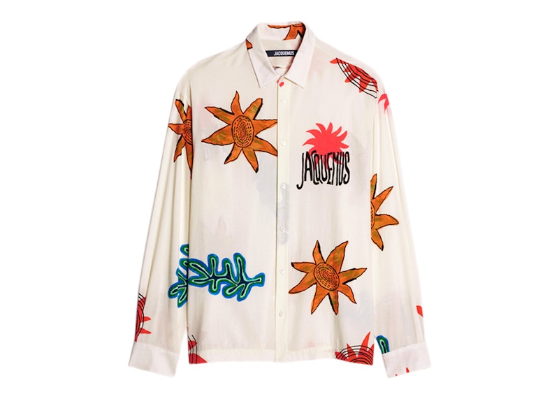 Jacquemus La Chemise Baou Embroidered Sun Logo Shirt Print Beige Arty Sun