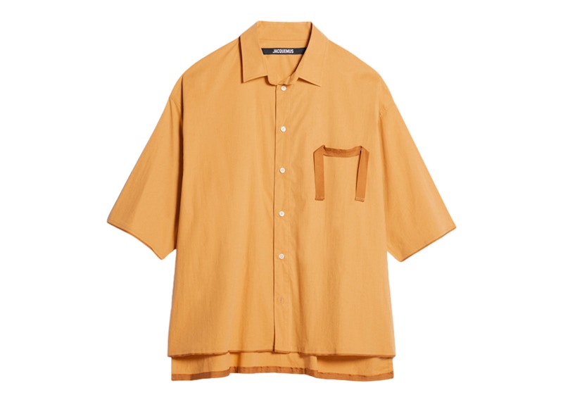 Jacquemus La Chemise Cabri Grosgrain Logo Short Sleeve Shirt Yellow