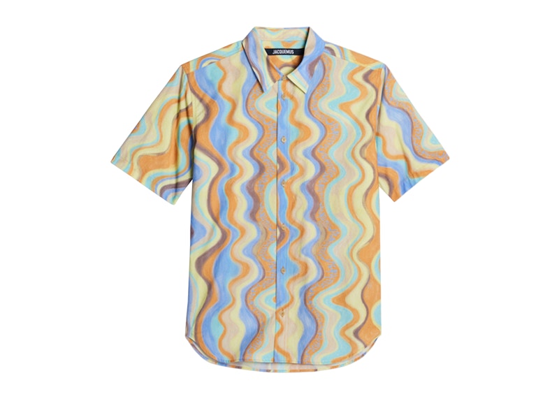 Jacquemus La Chemise Melo Paisley Bandana Short Sleeve Shirt Print Blue Waves Stripes