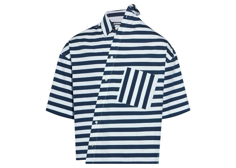 Jacquemus La Chemise Pablo Manches Courtes Print White And Blue Stripe