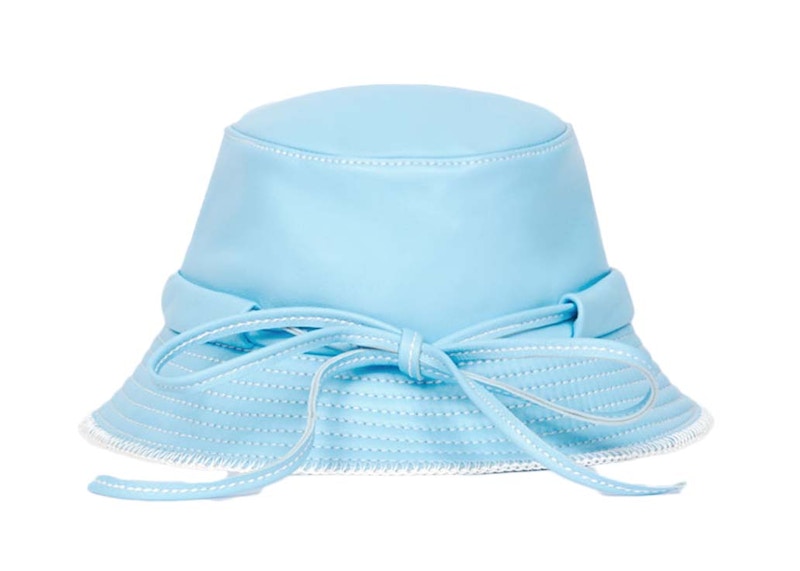 Jacquemus Le Bob Mentalo Leather Bow Bucket Hat Blue