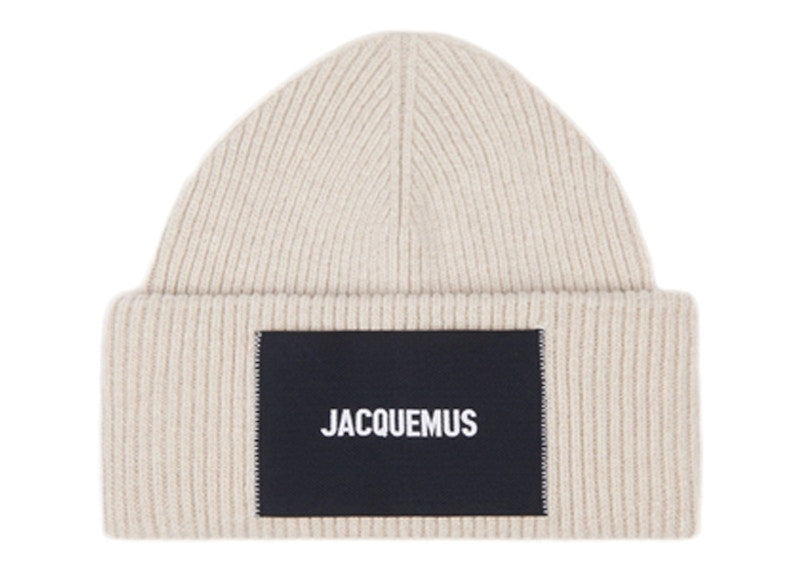 Jacquemus Le Bonnet Ribbed Beanie Hat Beige