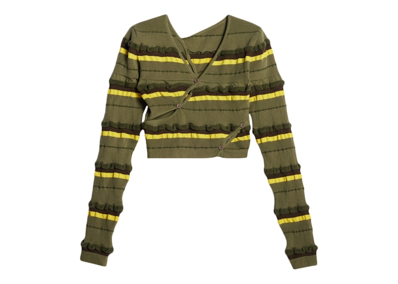 Jacquemus Le Cardigan Tordu Asymmetric Cropped Cardigan Dark Green