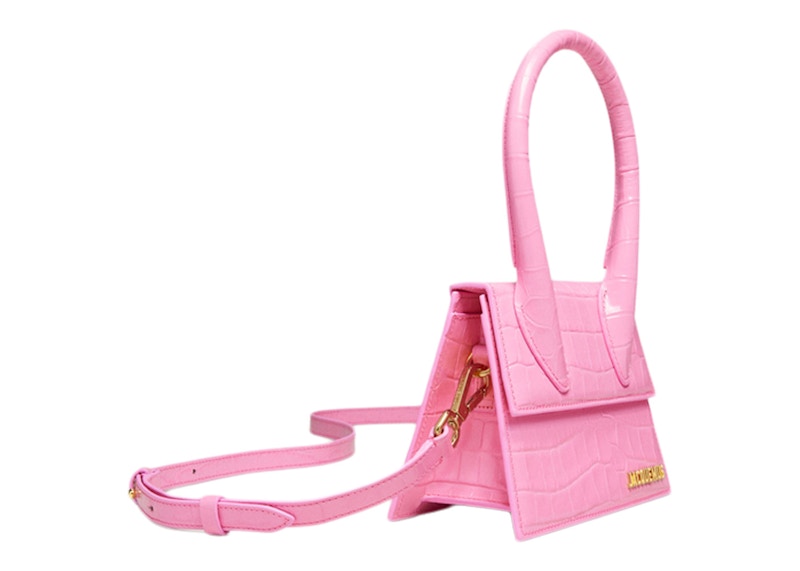 Jacquemus Le Chiquito Moyen Signature Handbag Croco Embossed Pink