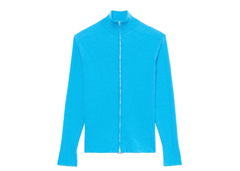 Jacquemus Le Gilet Frescu Zip Up Ribbed Sweater Turquoise