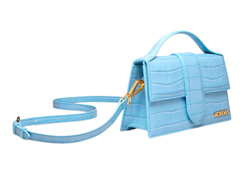 Jacquemus Le Grand Bambino Crossbody Flap Bag Croco Embossed Gradient Blue
