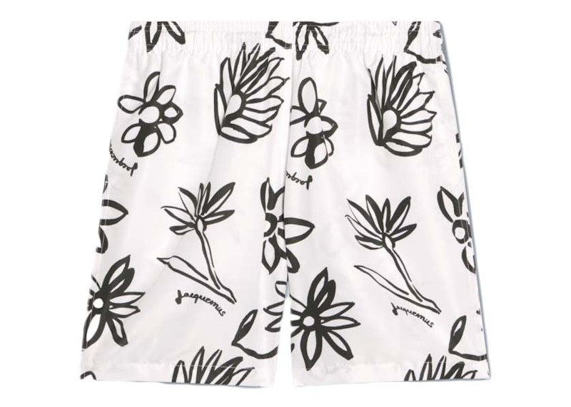 Jacquemus Le Maillot Peinture Flower Sketch Swim Shorts Print Black/White Flowers