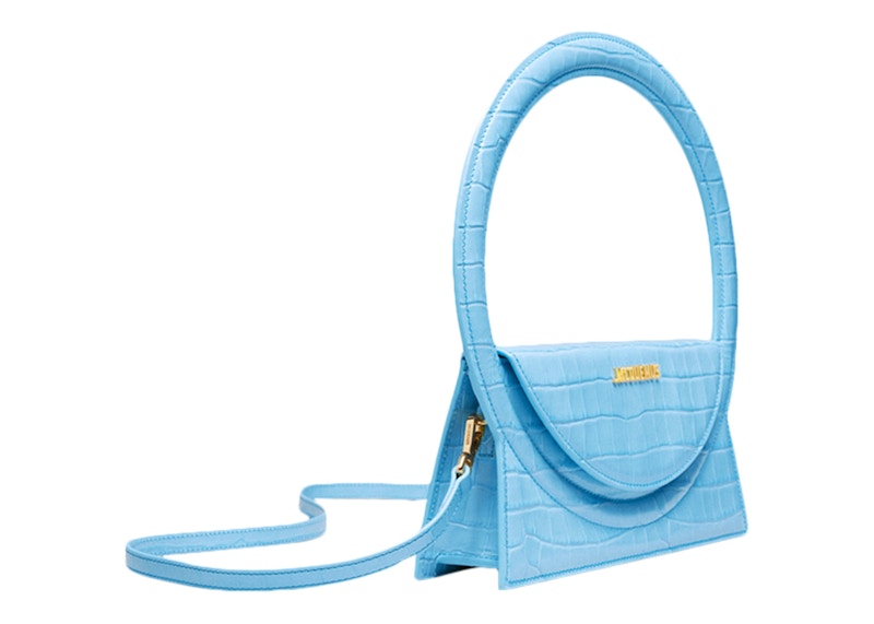 Jacquemus Le Sac Rond Circle Purse Croco Embossed Blue
