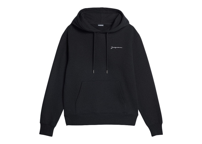 Jacquemus Le Sweatshirt Brode Embroidered Logo Regular Fit Hoodie Black/White