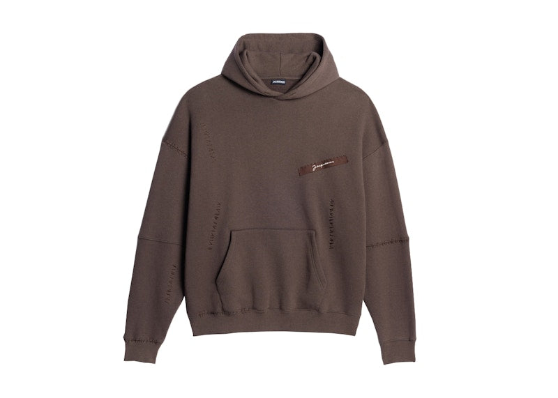 Jacquemus Le Sweatshirt Gasta Grosgrain Stitched Hoodie Dark Brown