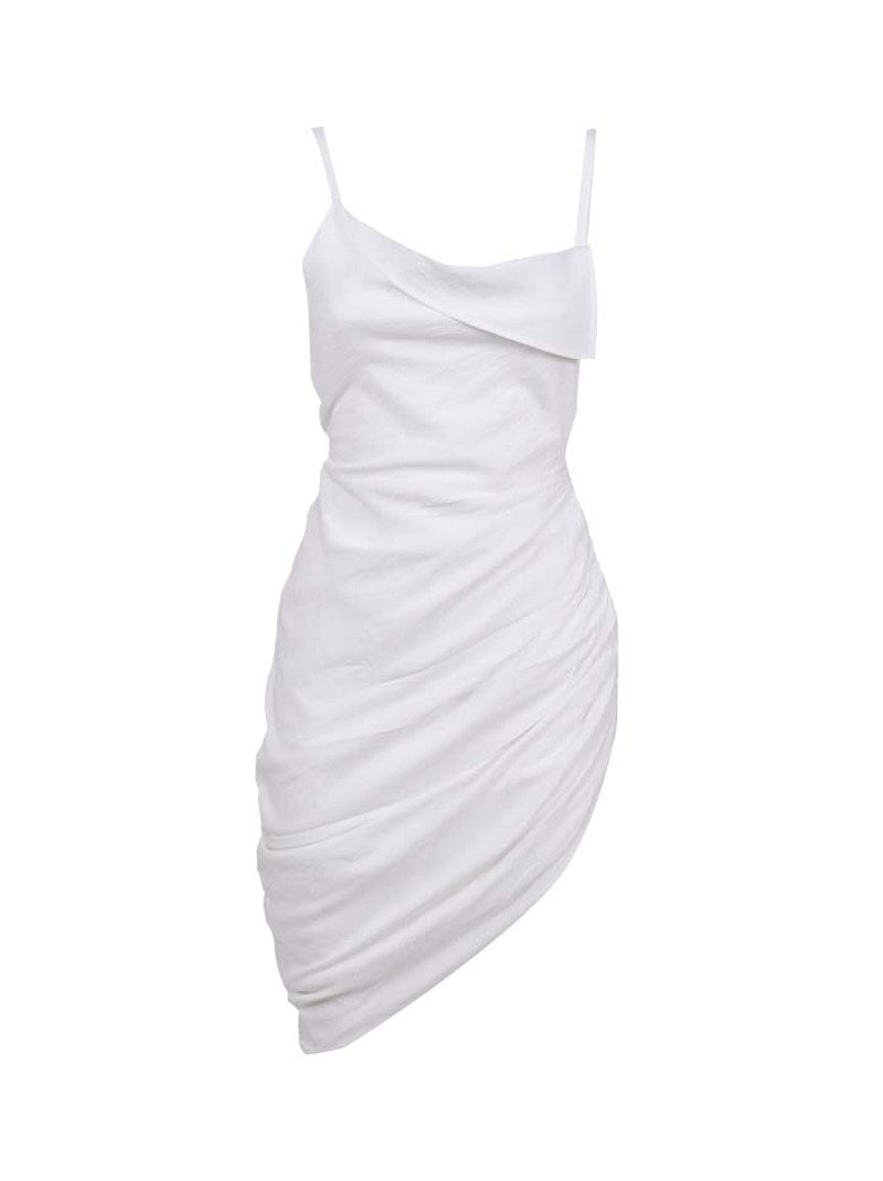 Jacquemus Saudade Asymmetric Draped Mini Dress White