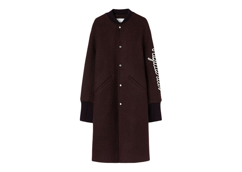 Jil Sander Embroidered Motif Varsity Oversized Double Sport Coat Dark Red