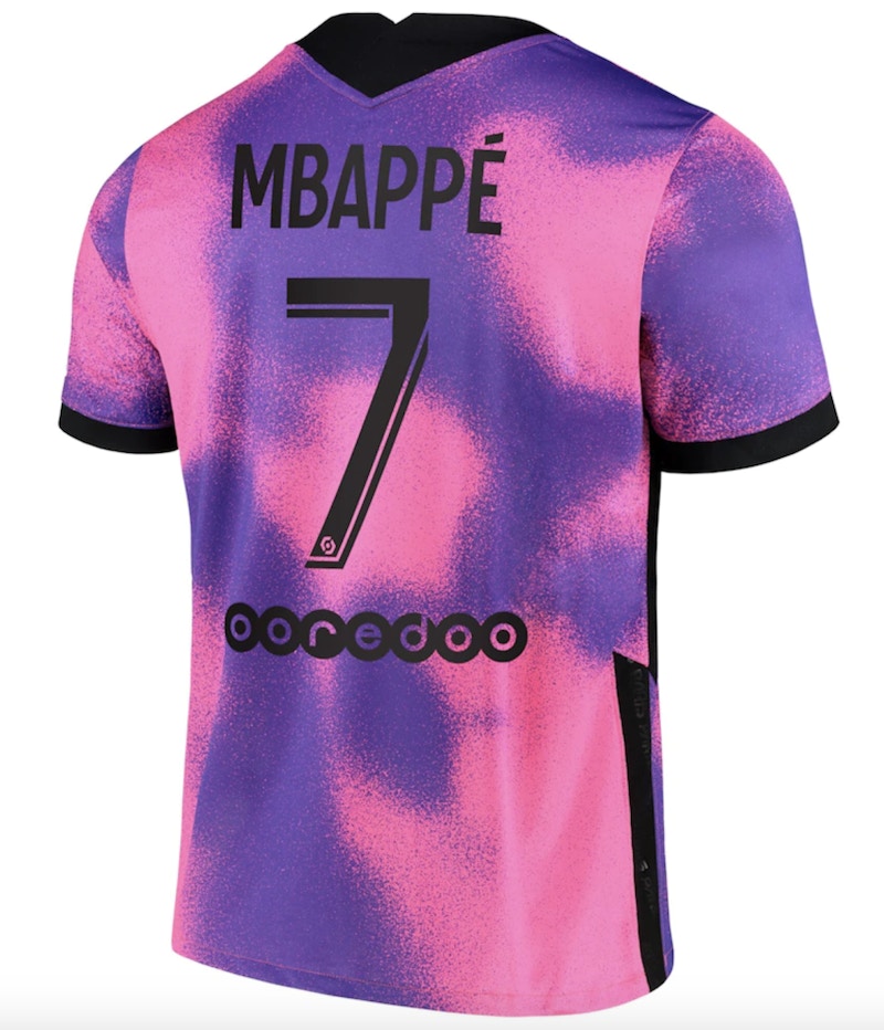 Jordan Paris Saint-Germain Fourth Stadium Shirt 2020-21 with Mbappe 7 printing Jersey Purple/Pink