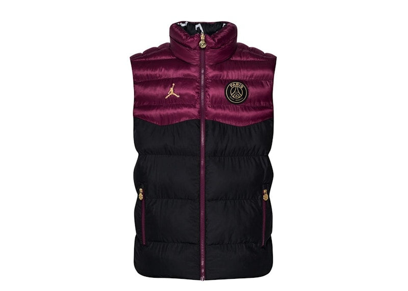 Jordan x PSG Paris Saint Germain Reversible Down Puffer Vest Black/Bordeaux/White/Metallic Gold