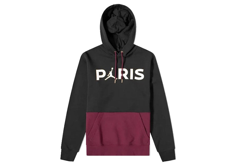 Jordan x Paris Saint-Germain Fleece Pullover Hoodie Black Bordeaux