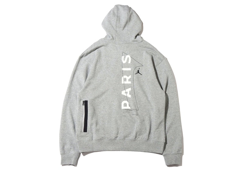 Jordan x Paris Saint-Germain Front Logo Fleece Pullover Hoodie (Asia Sizing) Dark Grey Heather