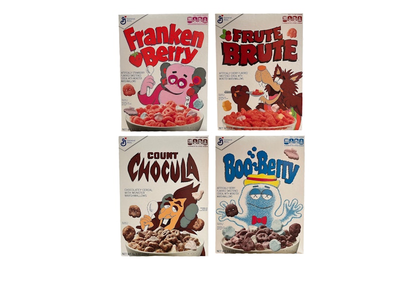 KAWS Monsters Franken Berry Count Chocula Boo Berry Frute Brute Cereal 4x Lot (Not Fit For Human Consumption)