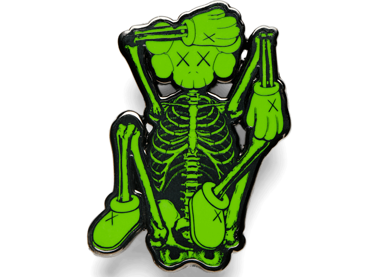 KAWS Skeleton Pin Green