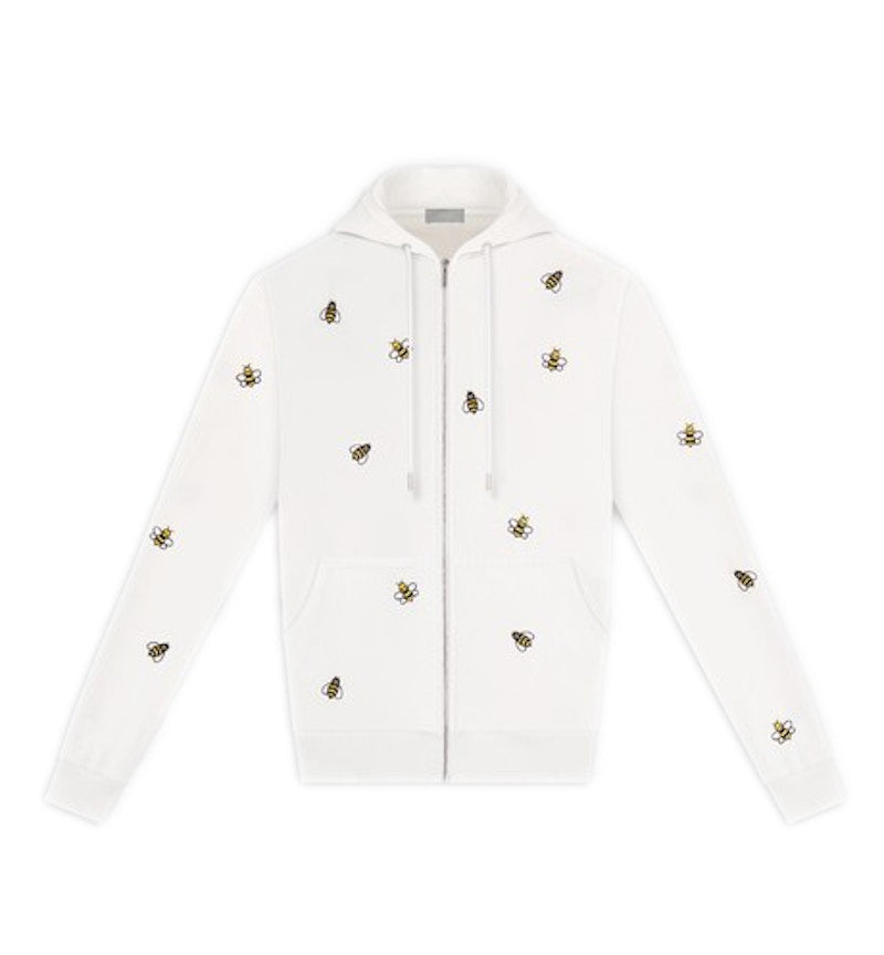 KAWS x Dior Embroidered Bees Zip Up Sweatshirt White