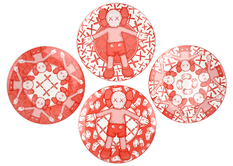 KAWS x Doha Fire Station Ceramic Plates (Set of 4) Red/White