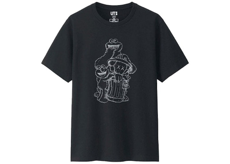 KAWS x Uniqlo x Sesame Street Companion Trash Can Outline Tee (Asia Sizing) Black