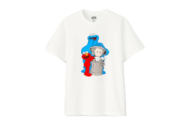 KAWS x Uniqlo x Sesame Street Companion Trash Can Tee White