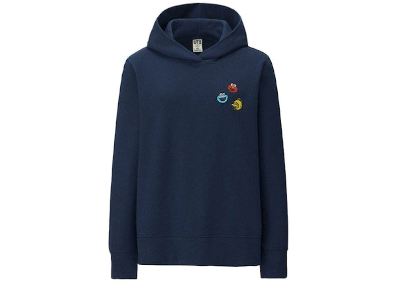 KAWS x Uniqlo x Sesame Street Elmo Cookie Monster Big Bird Heads Hoodie (Asia Womens Sizing) Navy