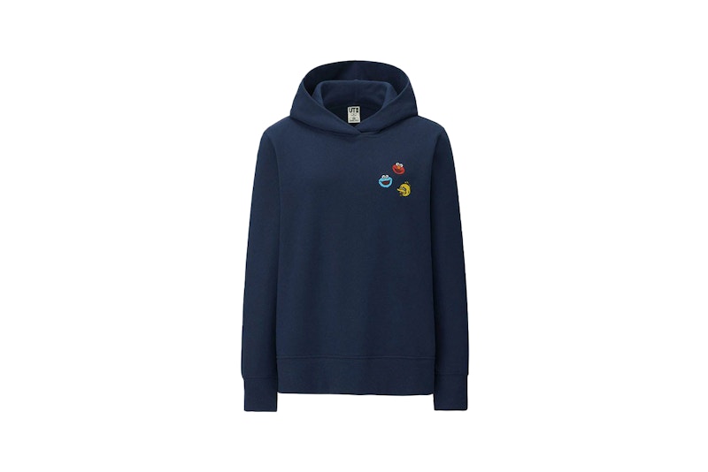 KAWS x Uniqlo x Sesame Street Elmo Cookie Monster Big Bird Heads Hoodie (US Womens Sizing) Navy